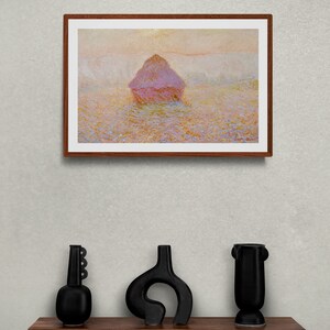 Claude Monet&#39;s Grainstack, Sun in the Mist. Monet print: art paper, canvas, framed canvas. Free shipping in the USA, UK and Canada.