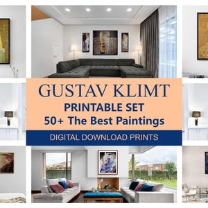 Gustav Klimt printable wall art. 50 The Best Klimt paintings in high resolution. Digital art print set. Art Nouveau prints for download.