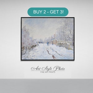 Claude Monet&#39;s Snow at Argenteuil. Monet print, art paper, canvas, framed canvas.