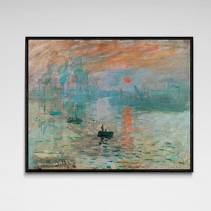 Claude Monet&#39;s Impression, Sunrise. Monet print, poster, art paper, canvas, framed canvas. Free shipping / USA, UK, Canada.