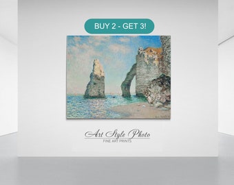 Claude Monet's The Cliffs at Etretat. Monet print, art paper, canvas, framed canvas.