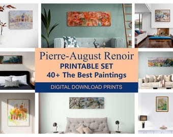 Pierre-Auguste Renoir printable wall art. 40+ The Best Renoir paintings in high resolution. Digital art print set. Art prints for download.
