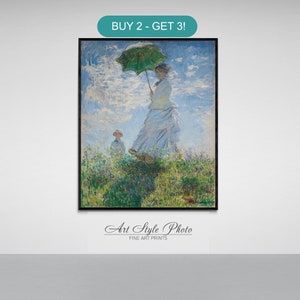 Claude Monets Frau mit Sonnenschirm – Madame Monet und ihr Sohn. Monet-Druck, Kunstdruckpapier, Leinwand, gerahmte Leinwand.