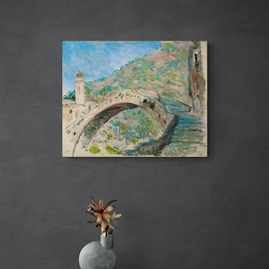 Claude Monet&#39;s Bridge at Dolceacqua. Monet paintings. Prints on art paper, canvas, framed canvas. Free shipping in the USA, Canada, UK.