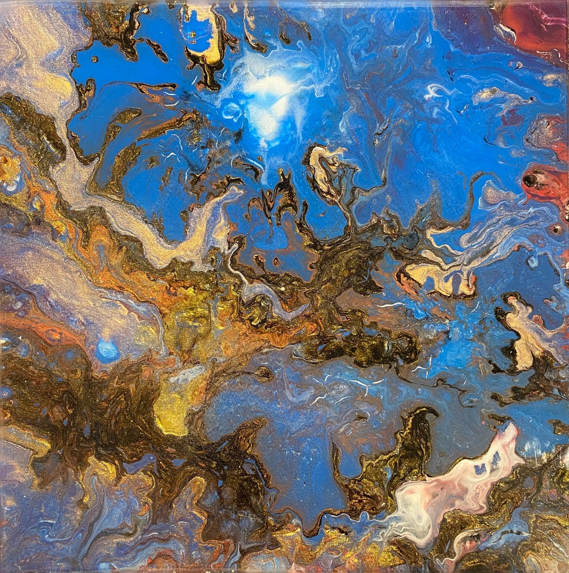 Acrylic pour with epoxy resin finish 8 x 8 Etsy
