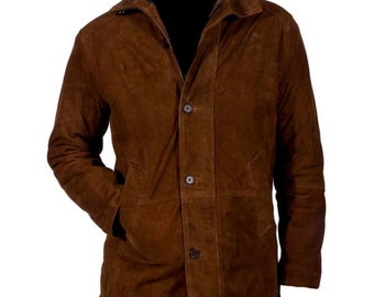 Brown Suede Jacket For Men Brown Long Coat For Men Leather Coat For Men Leather Jacket For Him Gift For him