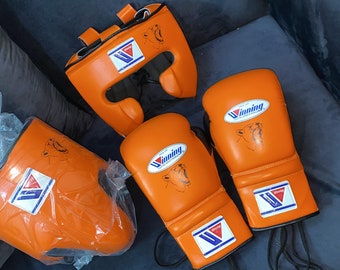 Guantes de boxeo hechos a mano personalizados Kit de sparring ganador, guantes de boxeo personalizados, cabeza e ingle, regalo para hombres, regalo para él, regalo para estudiantes