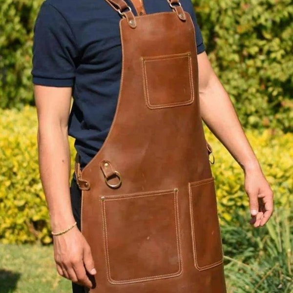 Leather Apron with three big pockets, leather apron for chef, leather apron for him, leather apron for woodworking, leather apron kitchen