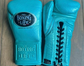 Custom Handmade Boxing Gloves Full Green No Boxing No Life, Gift For Students, Gift for him,