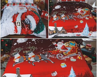 Christmas Xmas Duvet Cover Santa UK Hot sale Bedding Set Pillow Cases All Sizes New