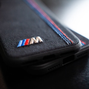 Alcantara iPhone X XR XS Case Embroidered Car Inspired Design Perfect Birthday Gift for Him Motorsport Style Luxury Phone Case