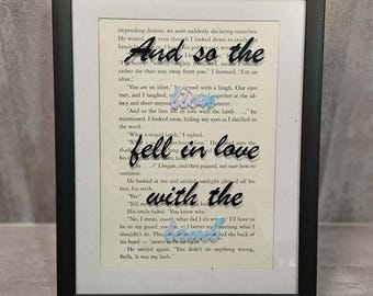 Twilight Saga Lion Fell in Love with Lamb Quote Upcycled Book Page, Framed, Page 274