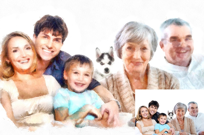 Family Portrait From Multiple Photos Watercolor Painting Combine Photos Montage Merge Of Different Photos Add Person Photo