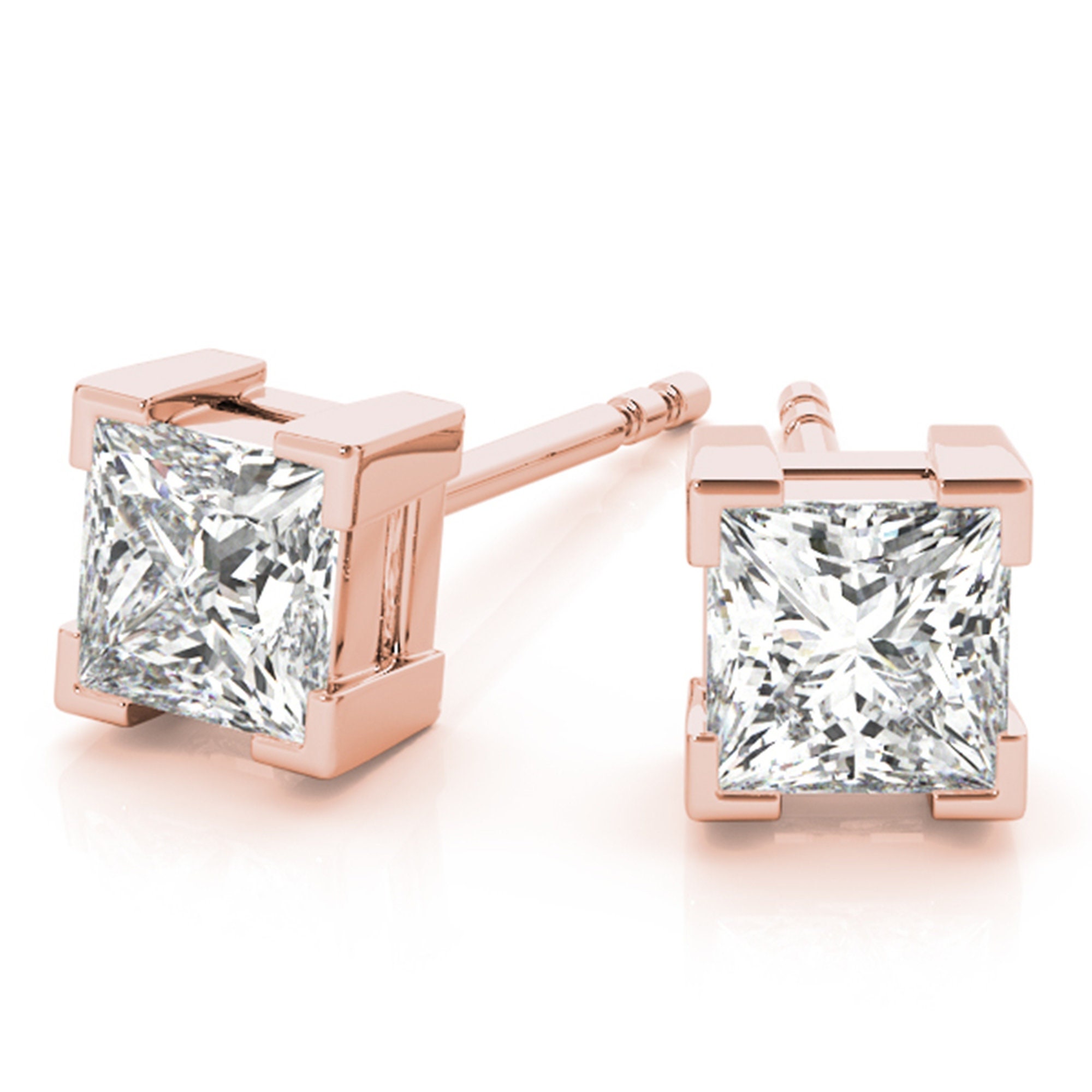 Princess Cut Colorless Moissanite Stud Earrings 18KT Rose | Etsy
