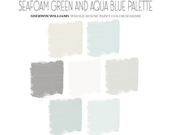 Coastal Home Paint Color Scheme that Coordinates with Sherwin Williams Rainwashed, Pre-Selected Coastal Paint Palette - Room Paint Colors
