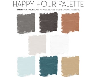 Happy Hour Sherwin Williams Color Palette, Pre-Selected Boho Interior Paint Color Scheme that Coordinates with Sherwin Williams Pure White