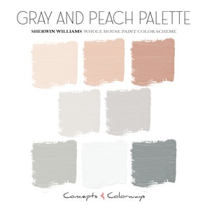 Gray and Peach Home Paint Color Scheme, Pre-Selected Paint Palette - Room Paint Colors