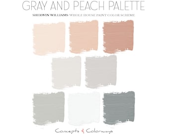 Gray and Peach Home Paint Color Scheme, Pre-Selected Paint Palette - Room Paint Colors
