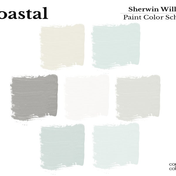 Coastal Home Paint Color Scheme that Coordinates with Sherwin Williams Rainwashed, Pre-Selected Coastal Paint Palette - Room Paint Colors