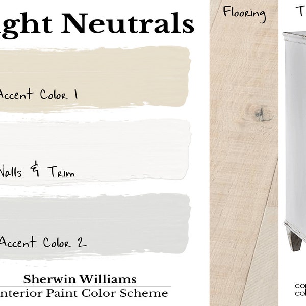 Palette de couleurs de peinture pour la maison beige, gris et blanc avec option de revêtement de sol coordonnée, palette de peinture présélectionnée - Couleurs de peinture de la pièce