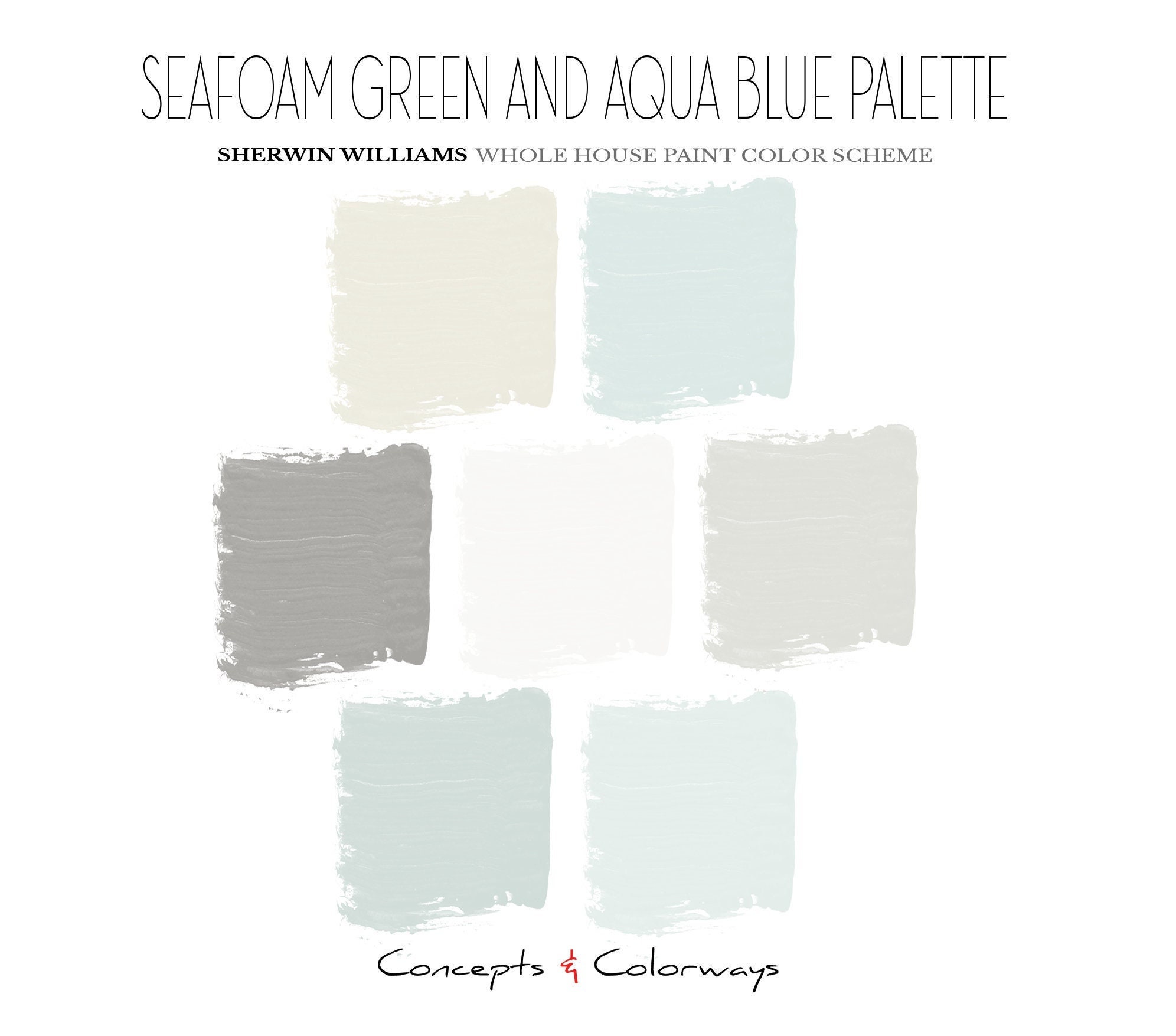 Coastal Home Paint Color Scheme That Coordinates With Sherwin Williams Rainwashed Pre selected Coastal Paint Palette Room Paint Colors Etsy UK