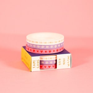 Set von 3 Mini Kawaii Daisy Herz & Stern Washi Tape