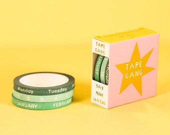 Set of 3 Mini Days Of Week, Months Of Year, and Dates Washi Green Mint Tape