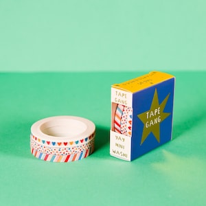 Set Of 3 Mini Washi Colourful Watercolour Hearts Stripes and Polka Dots
