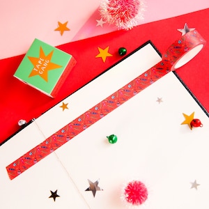 Festive Fun Red Christmas Baubles, Bells And Mistletoe Washi