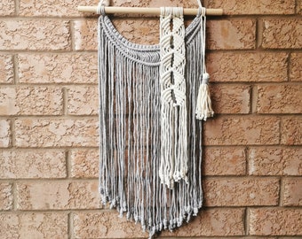 Boho Chic Macrame Wall Hanging with Two Contrast Color, Aesthetic Wall Decor for Living Room Bedroom Zen Den