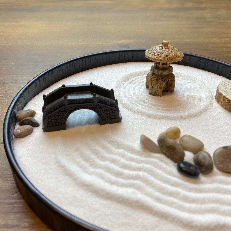 Serene Tranquil Zen Garden Set, Elegant Sand Tray, Peaceful Harmonious Office Desk Decor image 8