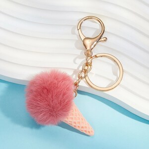 Pink Furry Ice Cream Charm Keychain
