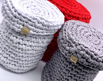 Handmade Crocheted - Foldable Storage Baskets (with Lids) UK