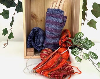 Hand Dyed/Handmade Knitted 'Opposite' Mittens UK