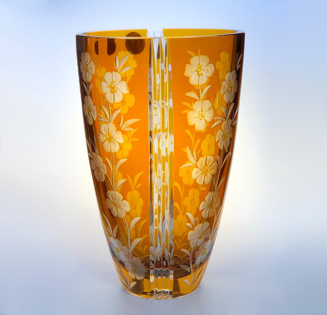 Amber Crystal vase Hand cut Lead Crystal flowers vase by Etsy