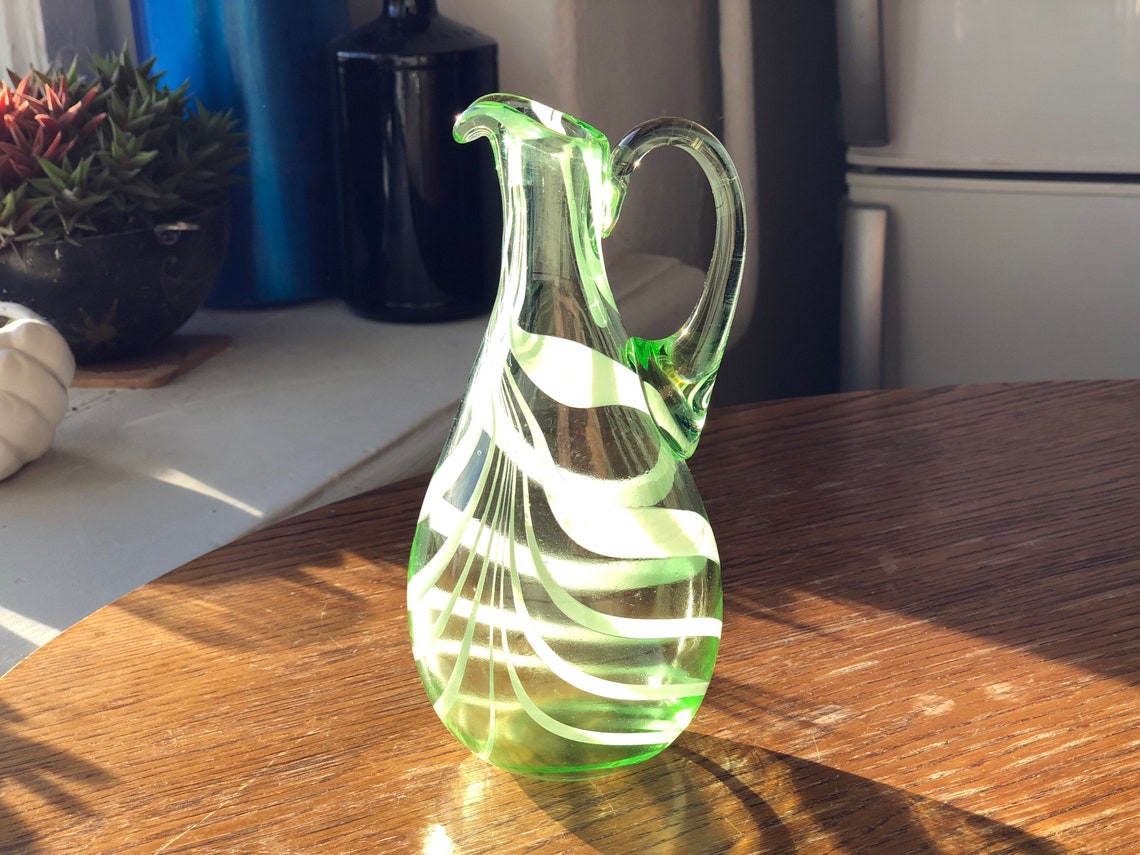 Hand Blown Vintage Green Glass Carafe 1970s Etsy UK