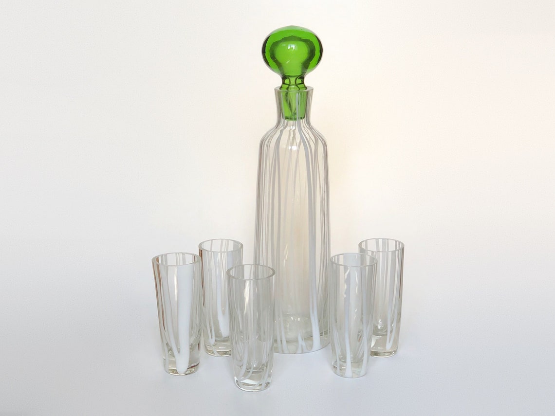 Vintage decanter set with shot glasses hand blown glass Etsy