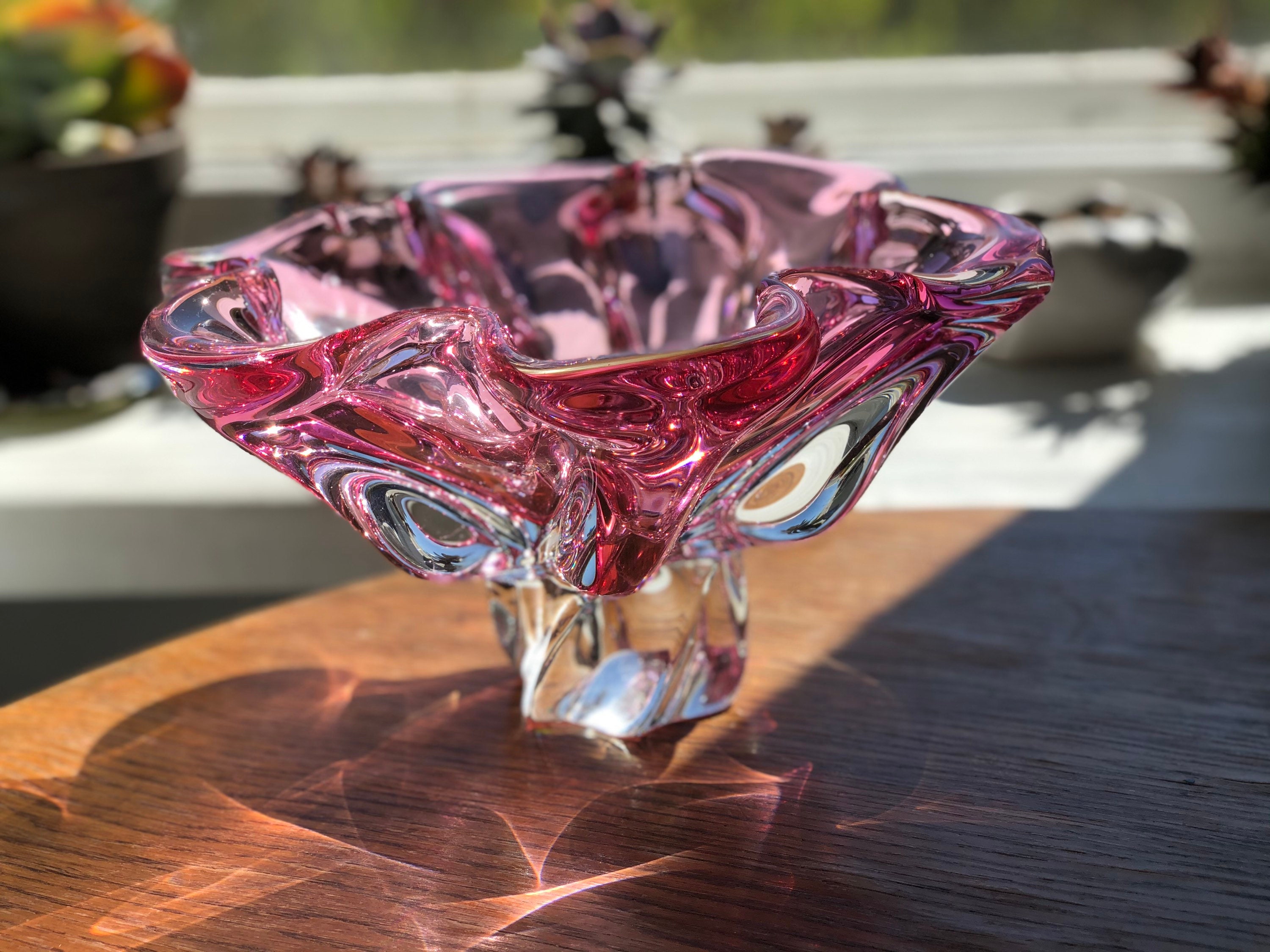 Large Murano glass bowl 11 Centerpiece cranberry vase glass | Etsy