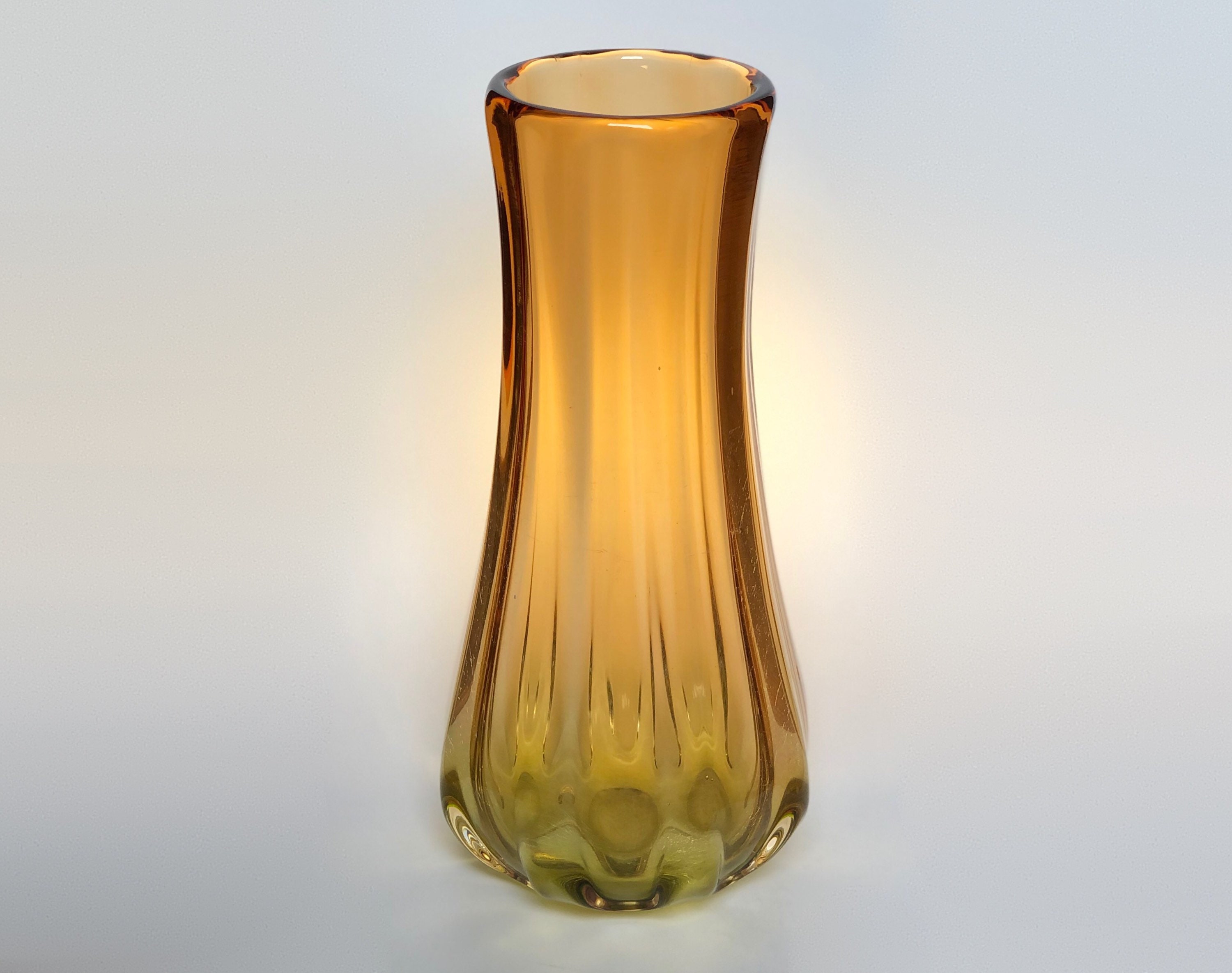 Amber glass vase Vintage Glass vase Etsy