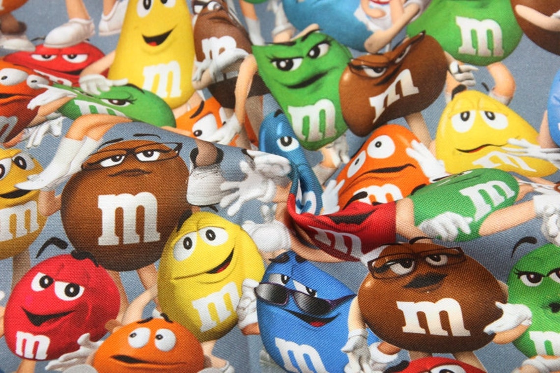 M&M Pattern Cotton Fabric Multicolored Chocolates Candy Etsy