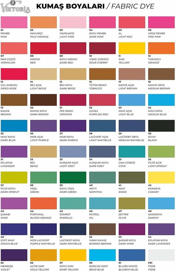 Fabric Dye Viktoria® Fabric Clothes Tie Dye 59 COLOURS , Concentrated 10 gram packs for 200g Fabric
