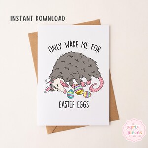 Nur Weck mich für Ostereier Karte | Lustige Opossum Osterkarte | Süßer Ostergruß zum Ausdrucken | 13 x 18 Digitale Karte | Sofort Download PDF