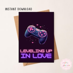 Tarjeta "Subiendo de nivel en el amor" / Tarjeta de San Valentín para gamers / Tarjeta de aniversario para el segundo jugador nerd / Descarga digital imprimible / Tarjeta de felicitación para gaming de 5x7
