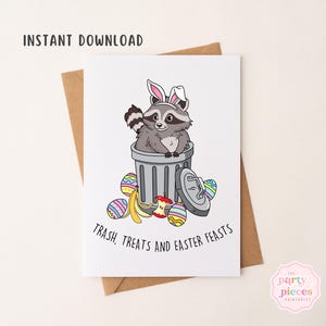 Corbeille Panda Pâques | Carte drôle de raton laveur | Festins gourmands | Mignon voeux de Pâques imprimable | Carte numérique DIY 5 x 7 cm | Téléchargement instantané