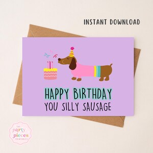 Lustige Geburtstagskarte für Sauser Hund | Dackel Grußkarte | Alles Gute zum Geburtstag Du Dünkelwurst | Druckbare Digital Download DIY | 5x7 PDF