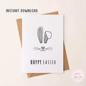 Carte de Pâques houblonnée | Carte de Joyeuses Pâques imprimable minimaliste | Contour de lapin de Pâques | numérique pliée 5 x 7 cm | Téléchargement instantané DIY