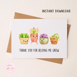 Merci de m'avoir aidé à grandir | imprimable Pots de plantes | carte de remerciement pour professeur | PDF numérique paysage 5 x 7 | Blanc à l'intérieur