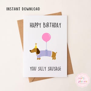 Lustige Geburtstagskarte für Sauser Hund | Dackel Grußkarte | Alles Gute zum Geburtstag Du Dünkelwurst | Druckbare Digital Download DIY | 5x7 PDF