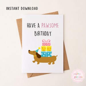 carte d'anniversaire drôle de chien | Passez un super anniversaire Daschund | de voeux pour chien viennois | Téléchargement numérique imprimable DIY | PDF 5 x 7