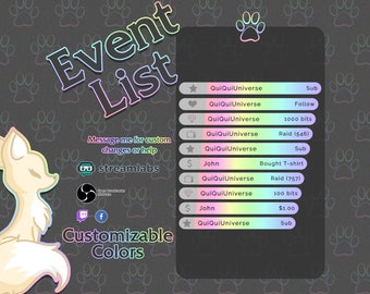 Customizable Stream Event List - Twitch & Facebook (Digital Download)
